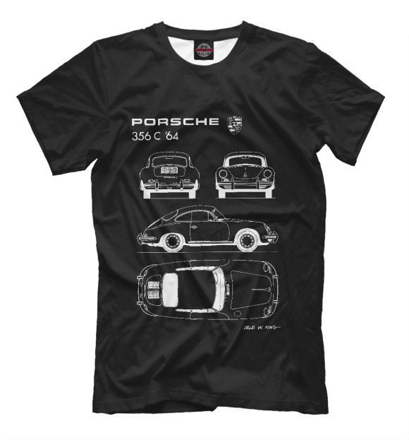 Мужская футболка с изображением Porsche 356 C '64 цвета Черный