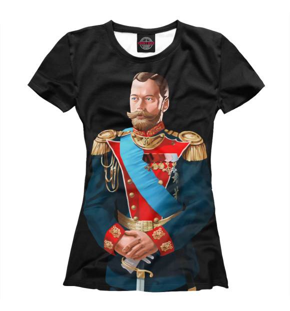 Женская футболка с изображением Николай II цвета Белый