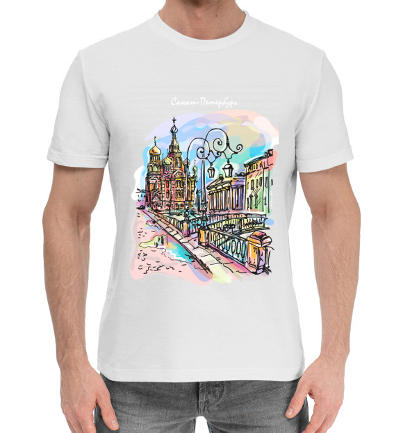 Мужская хлопковая футболка с изображением Канал Грибоедова цвета Белый