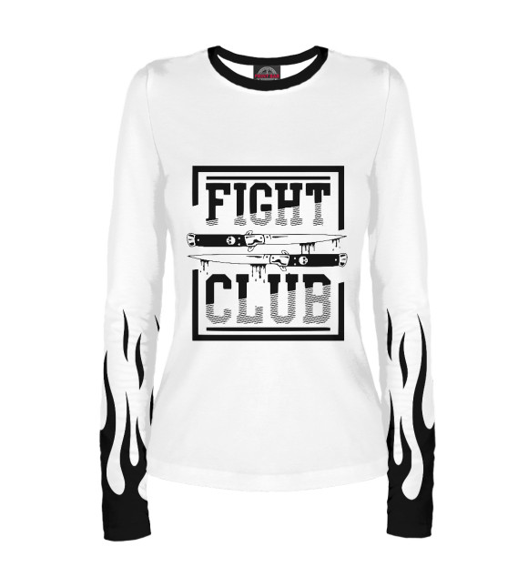 Женский лонгслив с притом Бойцовский клуб цвета Белый Женский лонгслив с изображением Бойцовский клуб цвета Белый