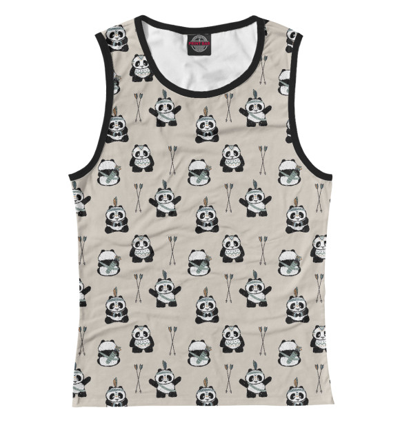 Майка для девочки с притом Индеец панда цвета Белый Майка для девочки с изображением Индеец панда цвета Белый
