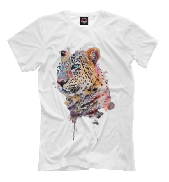 Мужская футболка с изображением Цветной Леопард цвета Молочно-белый