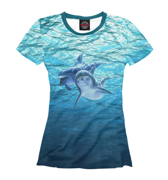 Женская футболка с изображением Два дельфина цвета Белый