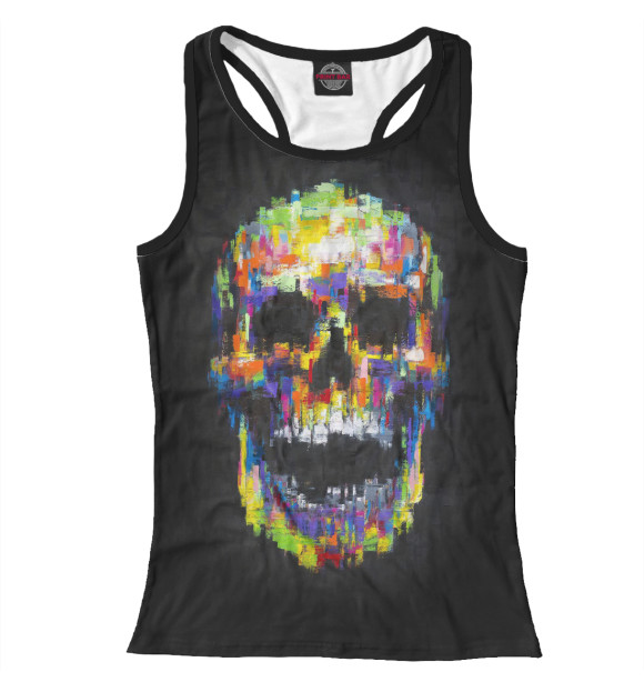 Женская майка-борцовка с изображением Радужный череп цвета Белый