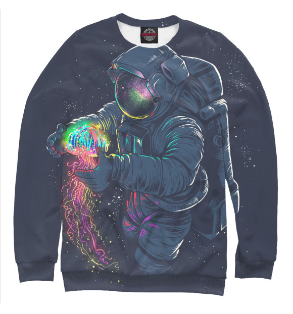 Мужской свитшот с изображением Космонавт и медуза цвета Белый