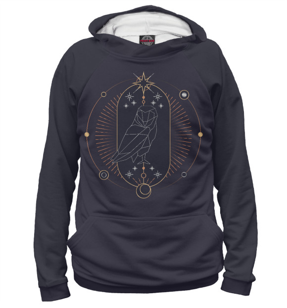 Мужское худи с изображением Geometric astrological owl цвета Белый