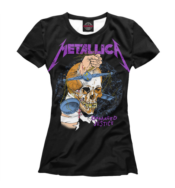 Женская футболка с изображением Metallica Damaged Justice цвета Белый