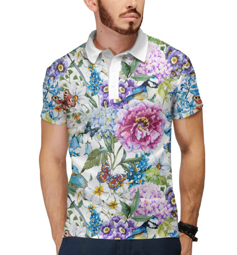 

Поло Print Bar, Белый, Flower Birds