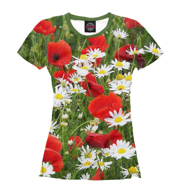 Женская футболка с изображением Полевые цветы цвета Белый