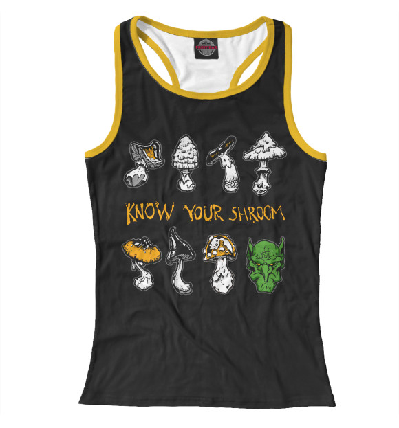 Женская майка-борцовка с изображением Warhammer Know Your Shroom - Gobbo Edition цвета Белый