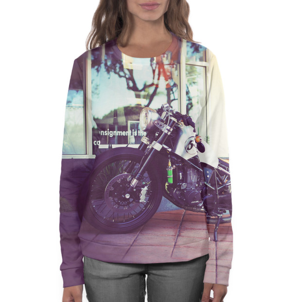 Женский свитшот с изображением Мотоцикл цвета Белый