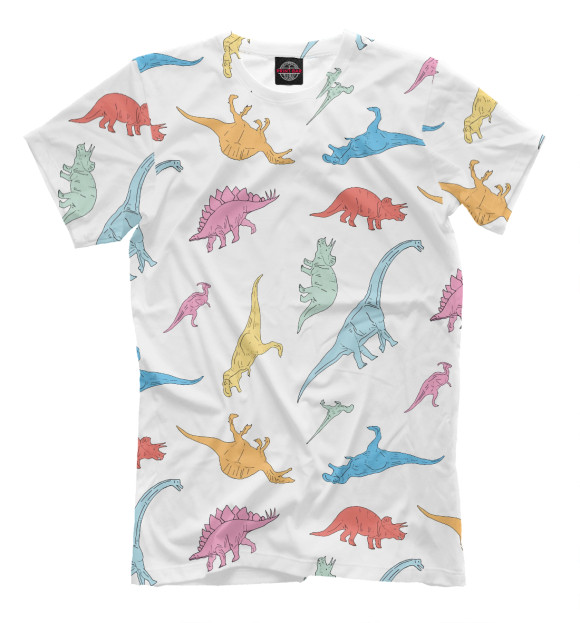 Мужская футболка с изображением Динозавры цвета Молочно-белый