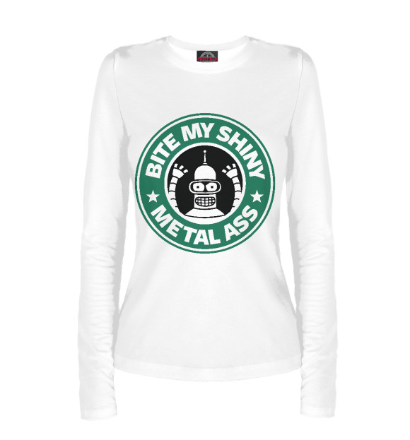 Женский лонгслив с изображением Бендер в Старбар цвета Белый