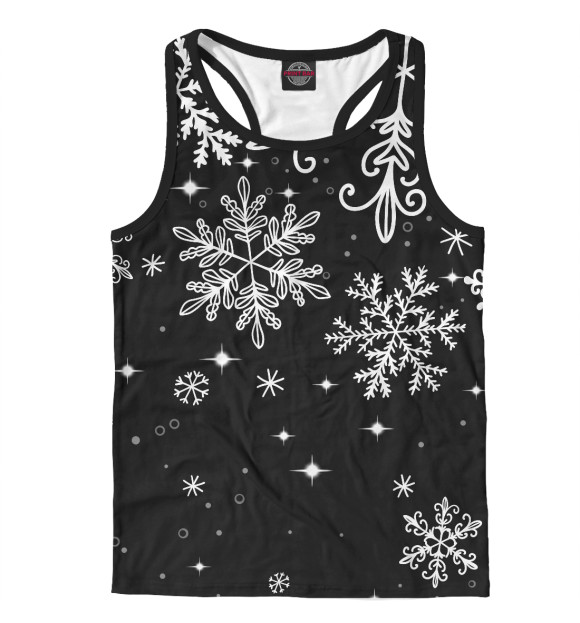 Мужская майка-борцовка с изображением Белые снежинки в ночи цвета Белый