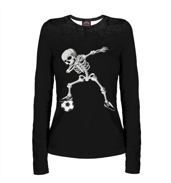 Женский лонгслив с изображением Dabbing Skeleton Soccer цвета Белый