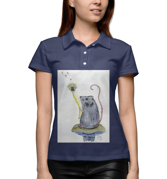 Женское поло с изображением Мышь цвета Белый