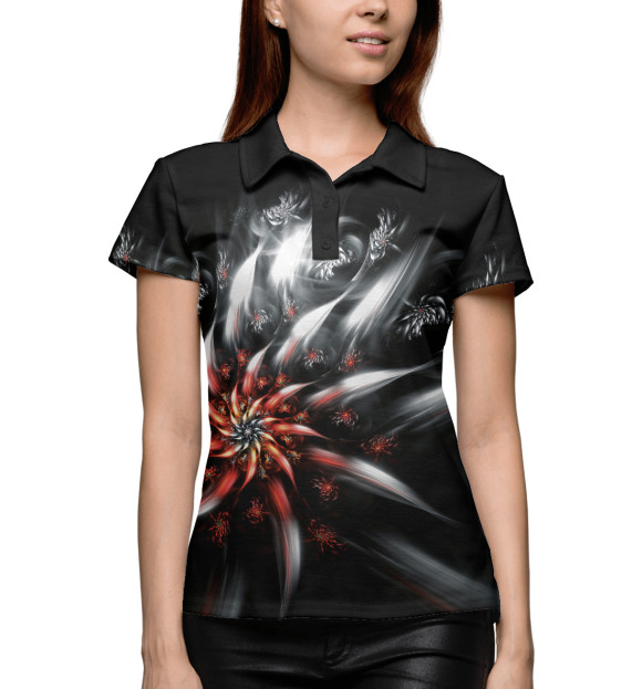 Женское поло с притом Flame Flower цвета Белый Женское поло с изображением Flame Flower цвета Белый