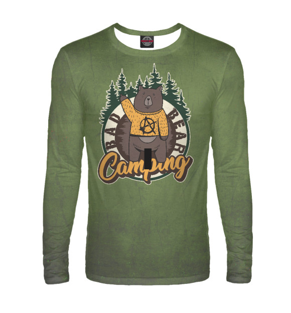 Мужской лонгслив с изображением Bad Bear Camping цвета Белый