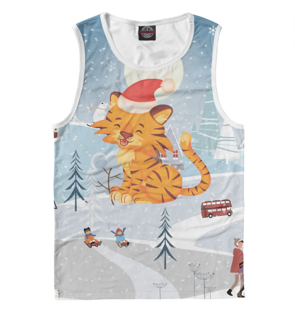 Майка для мальчика с изображением Новогодний тигренок цвета Белый