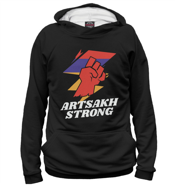 Мужское худи с изображением Artsakh Strong цвета Белый