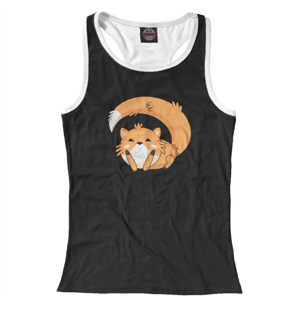 Женская майка-борцовка с изображением Милая лисичка (черный фон) цвета Белый