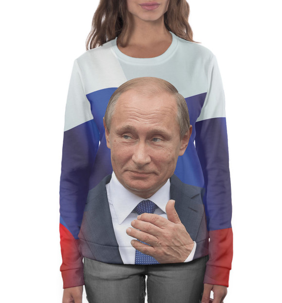 Женский свитшот с изображением Путин цвета Белый