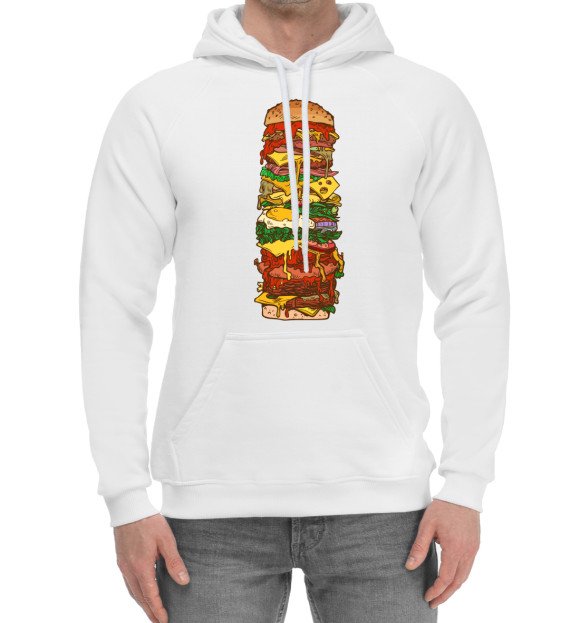 Мужской хлопковый худи с изображением Большой гамбургер цвета Белый