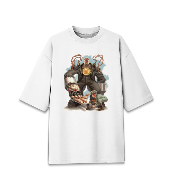 Мужская футболка оверсайз с изображением Биоробот цвета Белый