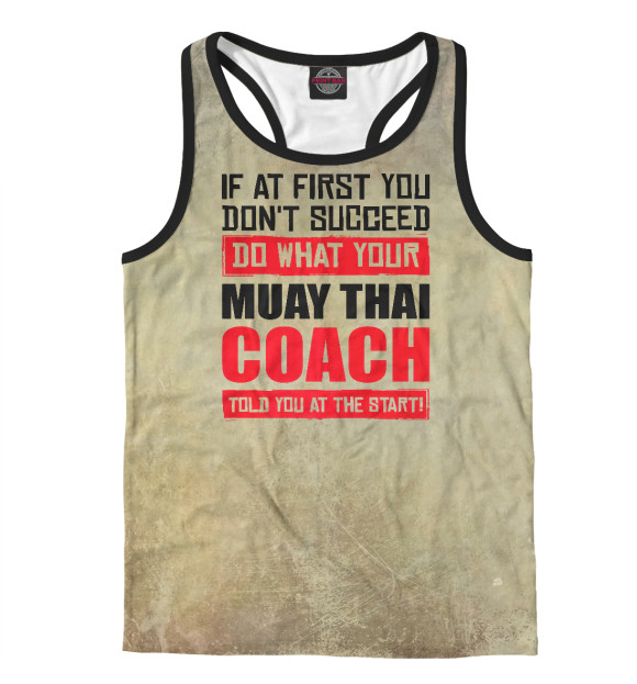Мужская майка-борцовка с притом Muay Thai Coach Fighter цвета Белый Мужская майка-борцовка с изображением Muay Thai Coach Fighter цвета Белый
