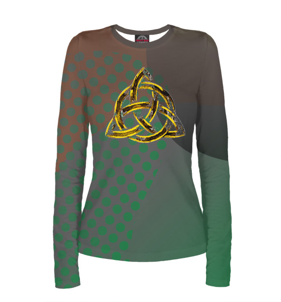 Женский лонгслив с изображением Триглав оберег камуфляж-лес цвета Белый