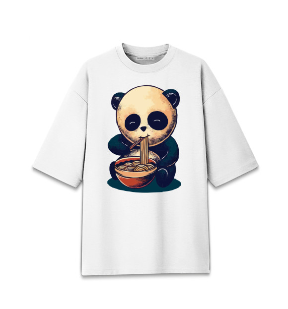 Мужская футболка оверсайз с изображением Панда и вкусняшка цвета Белый
