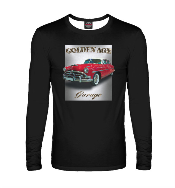 Мужской лонгслив с изображением Ретро автомобиль Hudson Hornet на черном цвета Белый