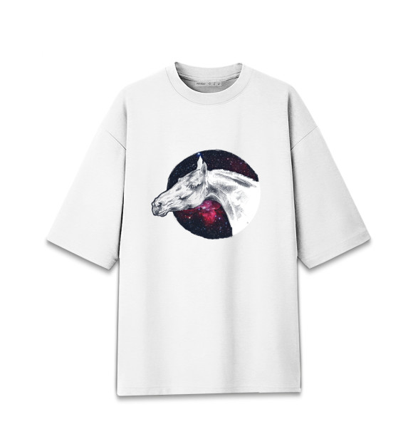 Женская футболка оверсайз с изображением Мой космос - лошади цвета Белый