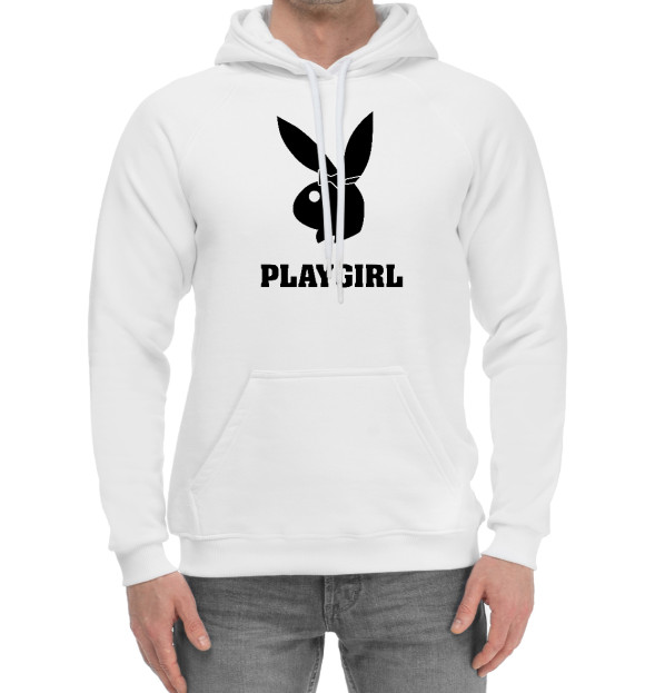 Мужской хлопковый худи с изображением PLAYGIRL цвета Белый