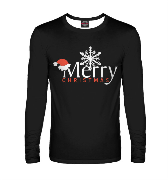 Мужской лонгслив с изображением Merry Christmas цвета Белый