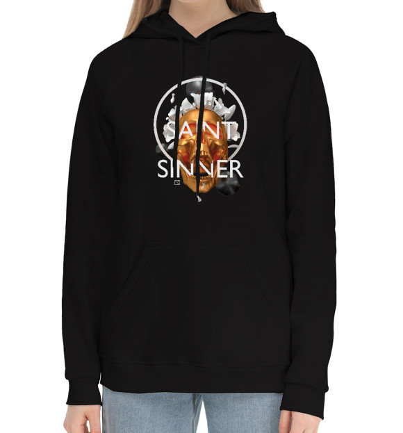 Женский хлопковый худи с изображением Saint Sinner цвета Черный