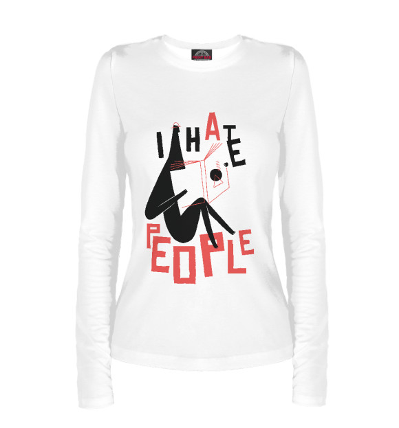 Женский лонгслив с изображением I hate people цвета Белый