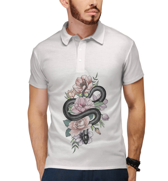 Мужское поло с изображением Змея в цветах цвета Белый