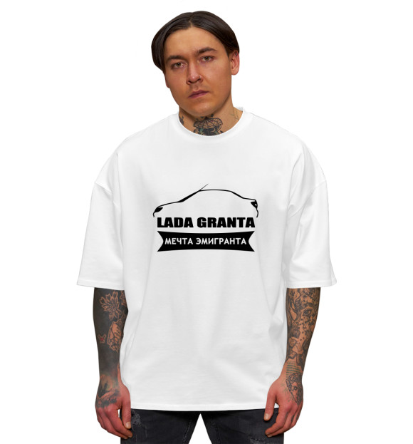Мужская футболка оверсайз с изображением LADA GRANTA цвета Белый