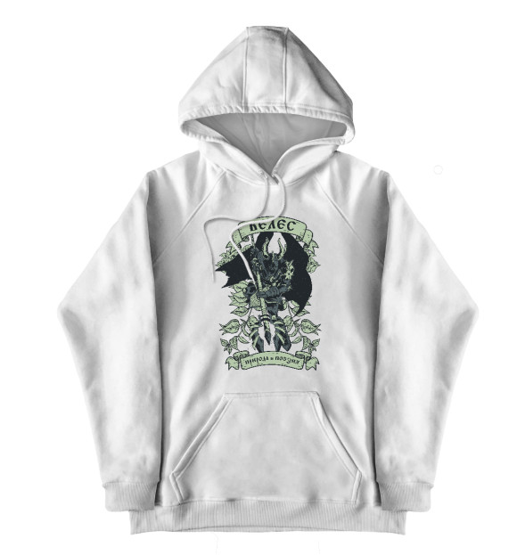 Мужской хлопковый худи с изображением Велес - Бог друид цвета Белый
