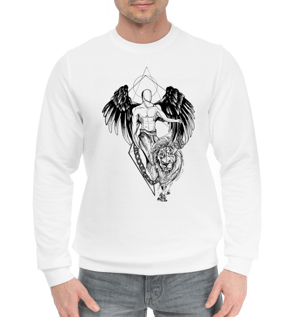Мужской хлопковый свитшот с изображением Ангел и лев цвета Белый
