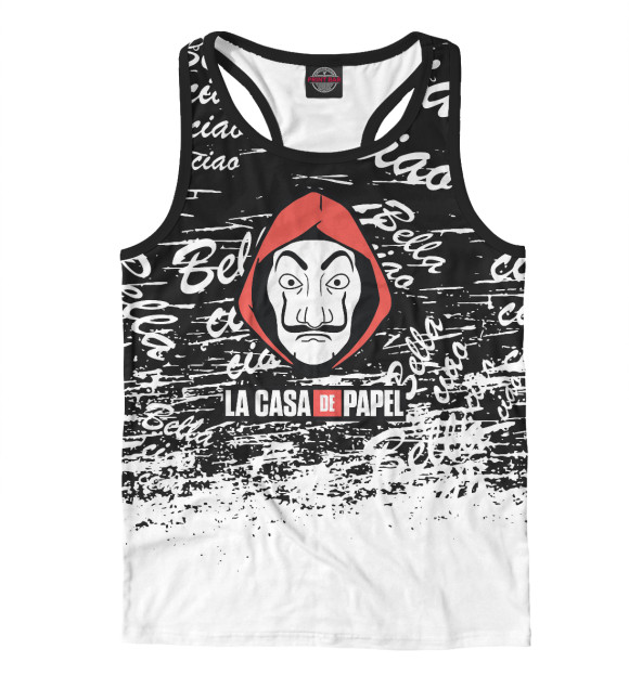 Мужская майка-борцовка с притом Бумажный Дом цвета Белый Мужская майка-борцовка с изображением Бумажный Дом цвета Белый