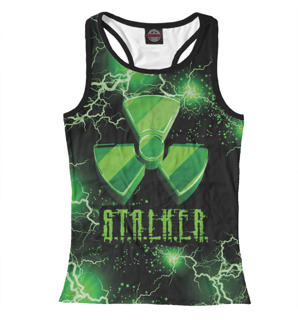 Женская майка-борцовка с притом S.T.A.L.K.E.R.  neon молния цвета Белый Женская майка-борцовка с изображением S.T.A.L.K.E.R.  neon молния цвета Белый