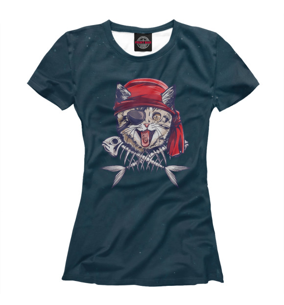 Футболка для девочек с изображением Cat Pirate цвета Белый