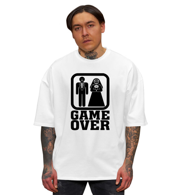 Мужская футболка оверсайз с изображением GAME OVER цвета Белый