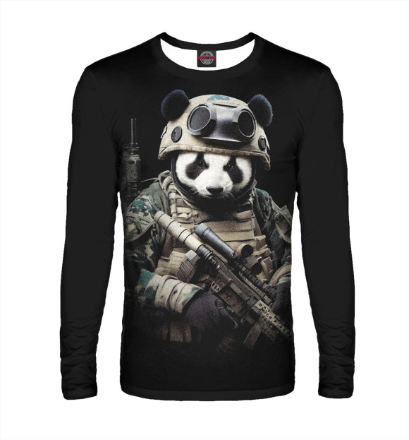 Мужской лонгслив с изображением Медведь панда солдат спецназа цвета Белый