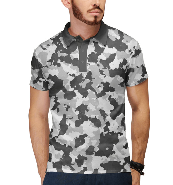 Мужское поло с изображением Камуфляж светло-серый цвета Белый