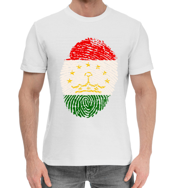 Мужская хлопковая футболка с изображением Таджикистан цвета Белый