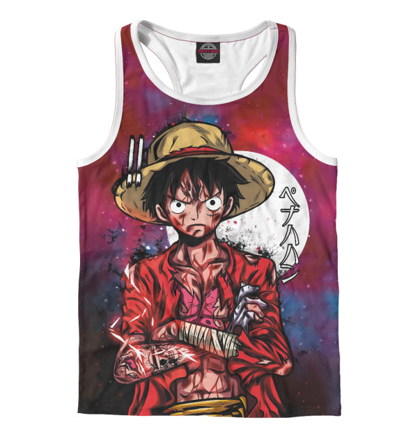 Мужская майка-борцовка с изображением One Piece Большой куш цвета Белый