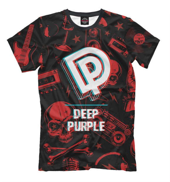 Мужская футболка с изображением Deep Purple Rock Glitch (Red) цвета Белый